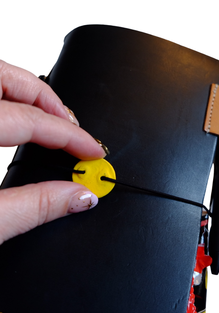 Passthrough Button Charm in a Yellow + Blue Grid