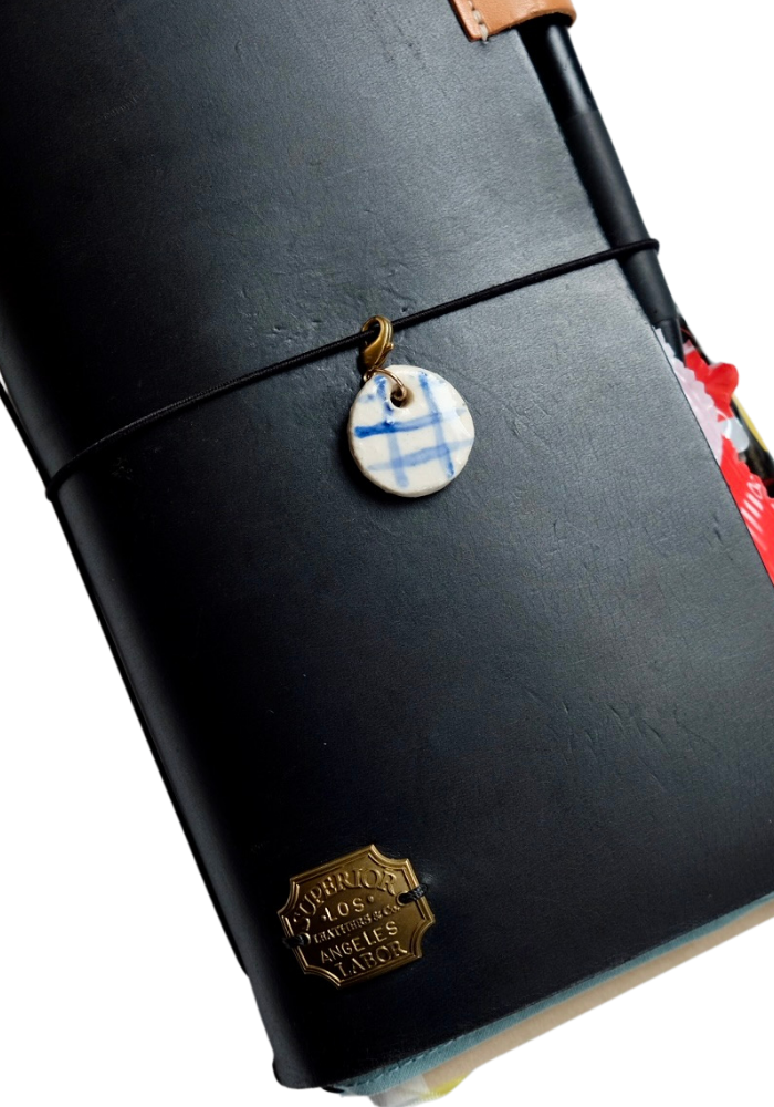 Dangle Journal Button Charm in Blue Gingham