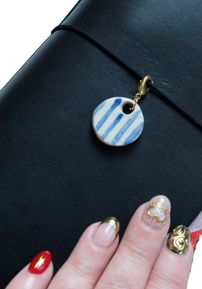 Dangle Journal Button Charm in Blue Stripes